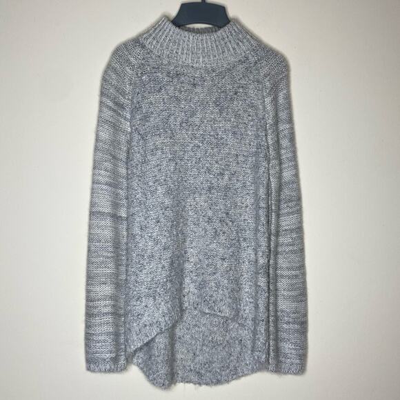 John + Jenn Sweater Heathered Gray High Low Chunky Neckline Linen Wool Alpaca S - Picture 1 of 4